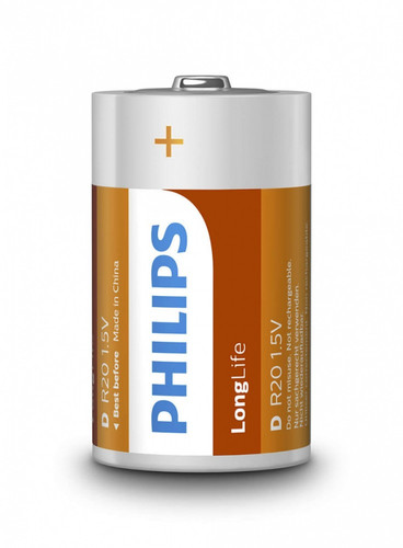 Philips LongLife Zinc-Carbon R20 Battery 1.5V 2 Pack