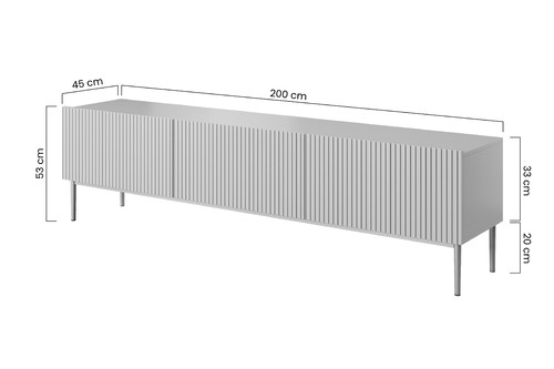 TV Cabinet Nicole 200cm, matt white, gold legs