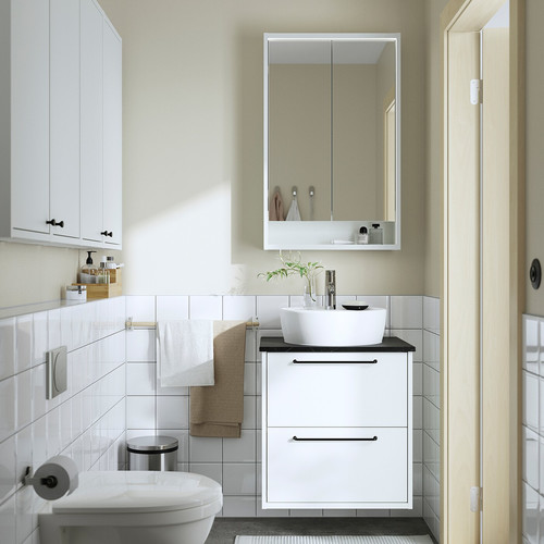 HAVBÄCK / TÖRNVIKEN Wash-stnd w drawers/wash-basin/tap, white/black marble effect, 62x49x79 cm