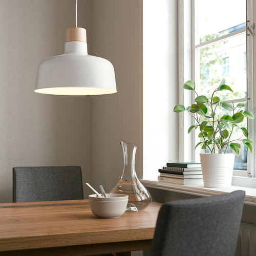 BUNKEFLO Pendant lamp, white/birch, 36 cm