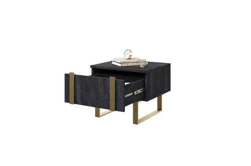 Nightstand Bedside Table Verica Set of 2, charcoal/gold legs