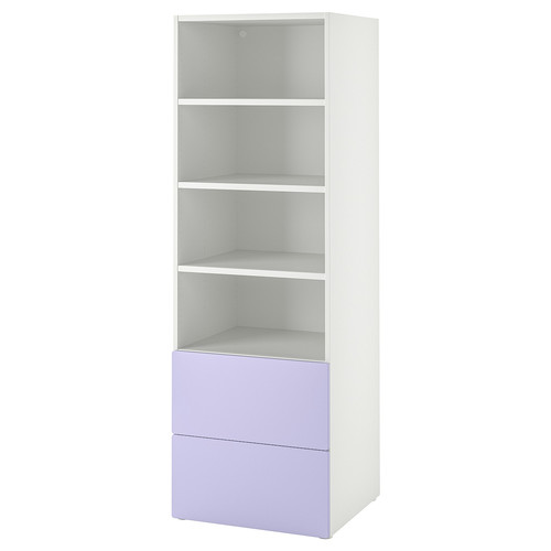 SMÅSTAD / PLATSA Bookcase, white lilac/with 2 drawers, 60x57x181 cm