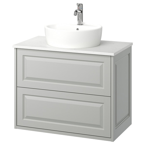 TÄNNFORSEN / TÖRNVIKEN Wash-stnd w drawers/wash-basin/tap, light grey/white marble effect, 82x49x79 cm