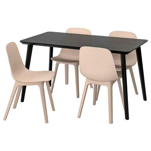 LISABO / ODGER Table and 4 chairs, black, beige, 140x78 cm