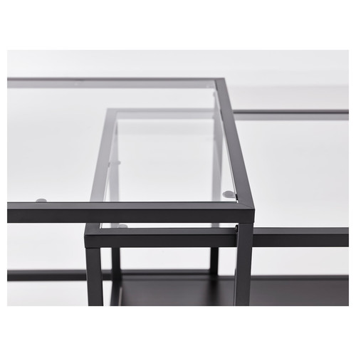 VITTSJÖ Nesting tables, set of 2, black-brown, glass, 90x50 cm