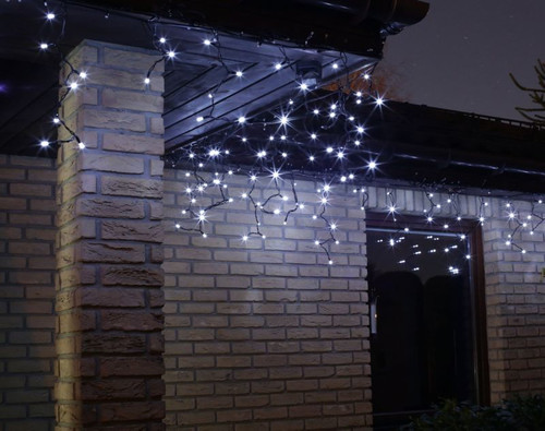 Christmas Curtain Lights In-/Outdoor 100 LED 4.8m, icicles, flash, white