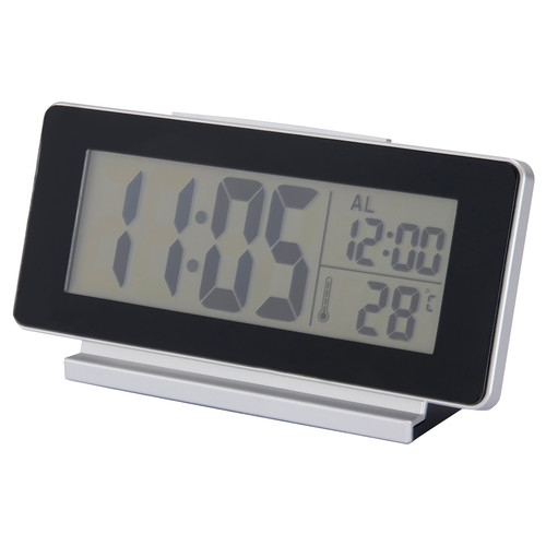 FILMIS Clock/thermometer/alarm, low-voltage/black, 16.5x9 cm