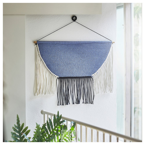 HÄNGALM Hanging tapestry, beige black/light lilac-blue, 85x60 cm