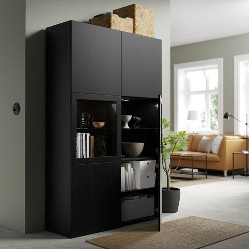 BESTÅ Storage combination w/glass doors, Lappviken, Sindvik black-brown, clear glass, 120x40x192 cm