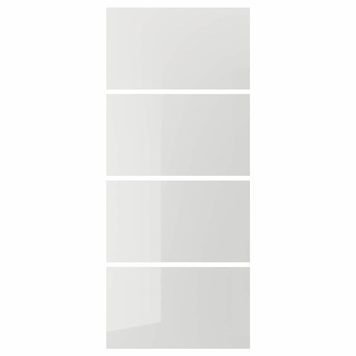 HOKKSUND 4 panels for sliding door frame, high-gloss light grey light grey, 100x236 cm