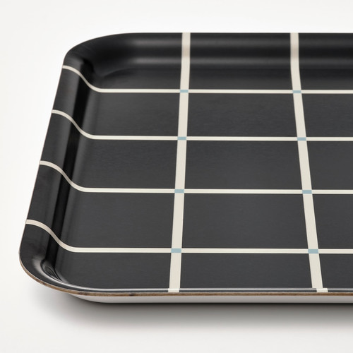 RÖDKNOT Tray, check pattern black, 33x33 cm