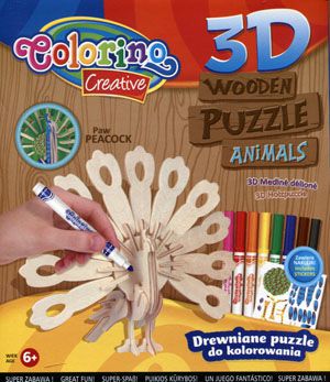 Colorino Creative 3D Wooden Puzzle Animals Peacock 6+