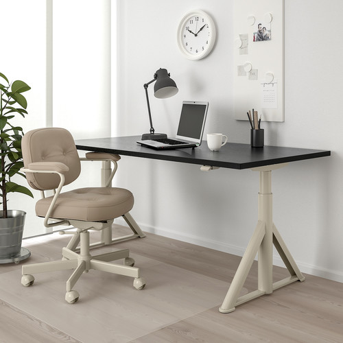 IDÅSEN Desk sit/stand, black/beige, 160x80 cm