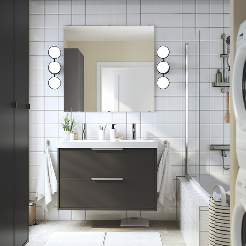 HAVBÄCK / ORRSJÖN Wash-stnd w drawers/wash-basin/taps, dark grey, 102x49x69 cm