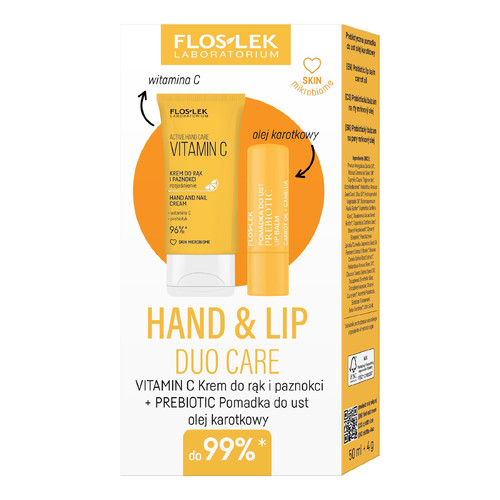 FLOSLEK Gift Set Hand & Lip DUO Care Vitamin C (Hand Cream 50ml+Lip Balm Prebiotic)