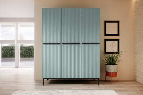 Wardrobe Nicole with Drawer Unit 150 cm, sage, black handles and legs