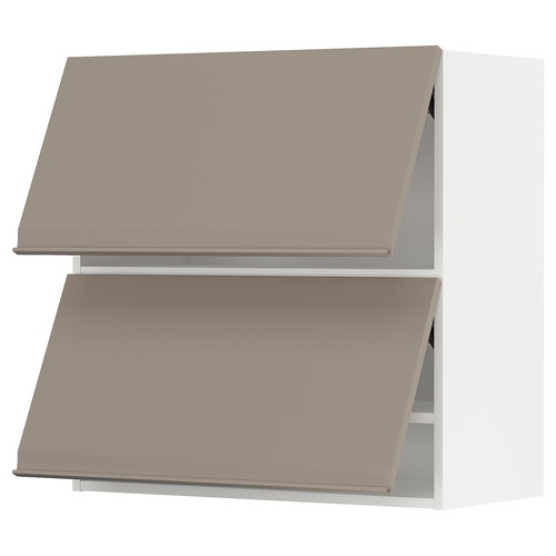 METOD Wall cab horizo 2 doors w push-open, white/Upplöv matt dark beige, 80x80 cm