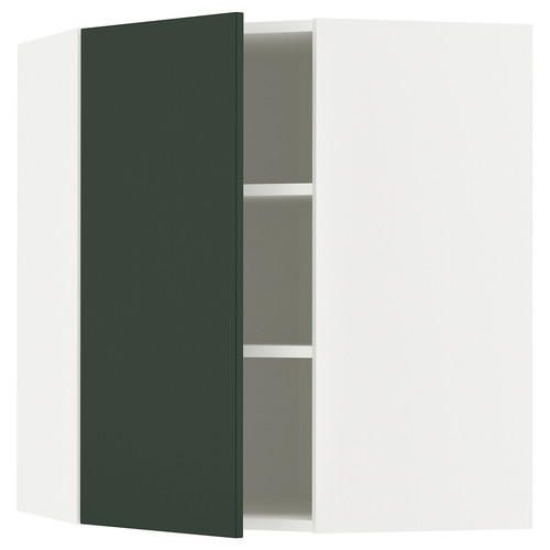 METOD Corner wall cabinet with shelves, white/Havstorp deep green, 68x80 cm