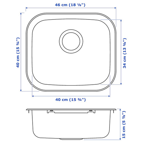 FYNDIG Single-bowl inset sink, stainless steel, 46x40 cm