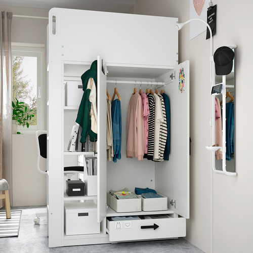 SMÅSTAD Loft bed, white birch/with desk with 4 drawers, 90x200 cm