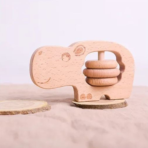 iWood Wooden Rattle Hippo 6m+