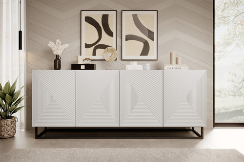 Four-Door Cabinet 200 cm Asha, metal legs, matt white