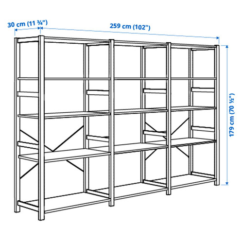 IVAR 3 sections/shelves, pine, 259x30x179 cm