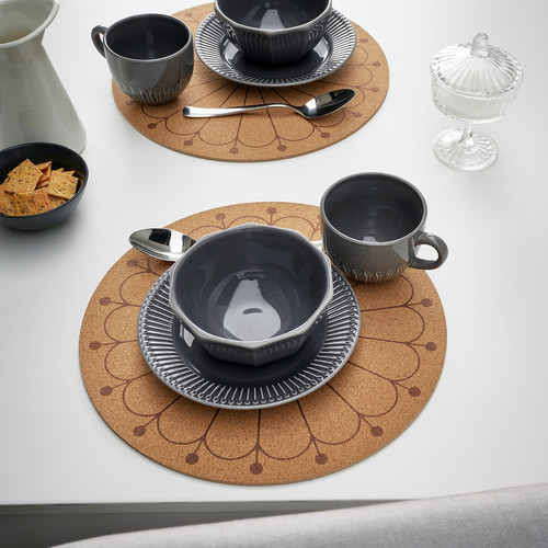 SVARTVIDE Place mat, cork/patterned, 35 cm