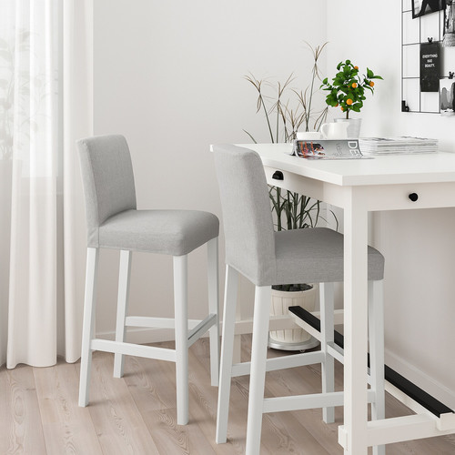 BERGMUND Bar stool with backrest, white/Orrsta light grey, 75 cm