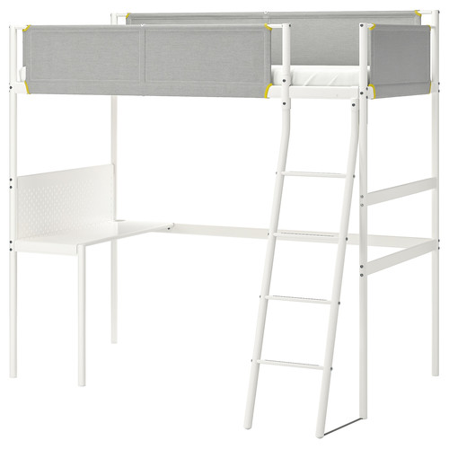 VITVAL Loft bed frame with desk top, white, light grey, 90x200 cm