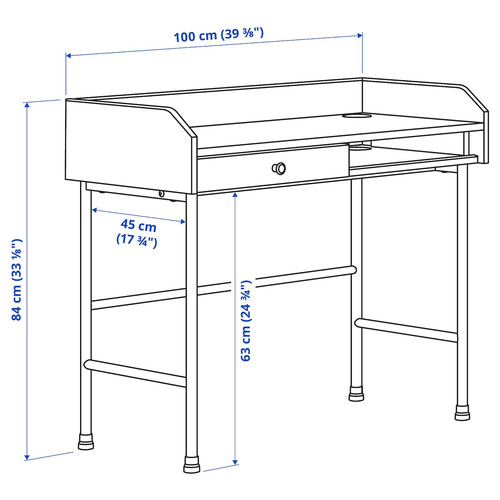 HAUGA Desk, grey, 100x84 cm