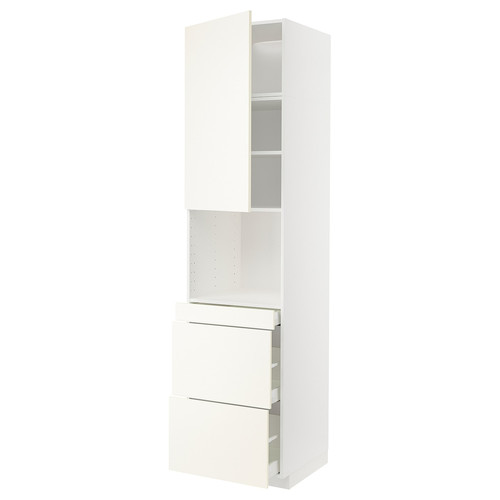 METOD / MAXIMERA Hi cab f micro combi w door/3 drwrs, white/Vallstena white, 60x60x240 cm