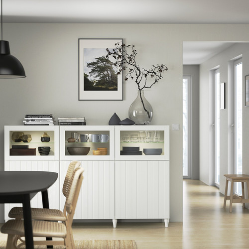 BESTÅ Storage combination with doors, white, Sutterviken/Kabbarp white clear glass, 180x42x112 cm