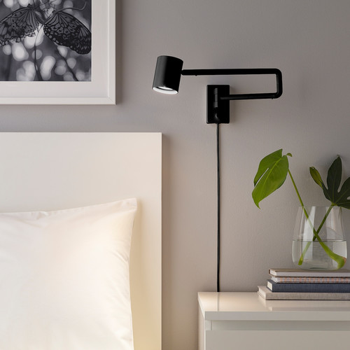 NYMÅNE Wall lamp w swing arm, anthracite