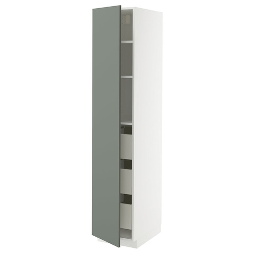 METOD / MAXIMERA High cabinet with drawers, white/Nickebo matt grey-green, 40x60x200 cm