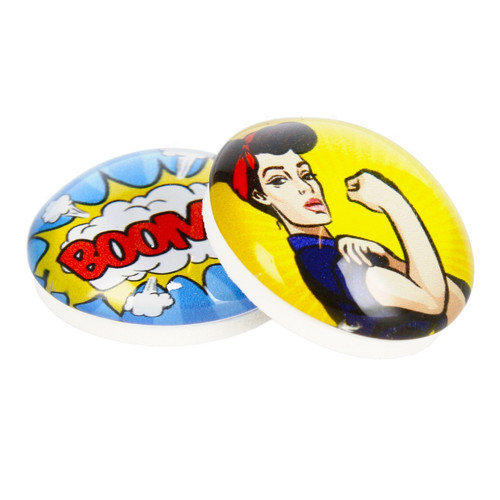 Glass Motiv Magnet 3.5cm 2pcs Strong Woman/Boom