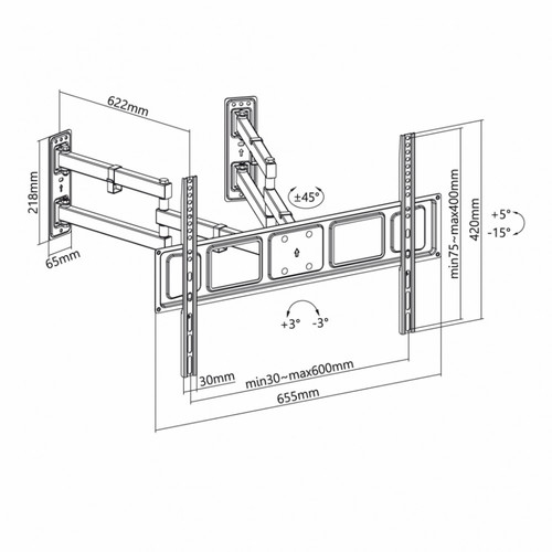 ART LCD TV Holder 32-70'' 45kg, vertical/horizontal, AR-85