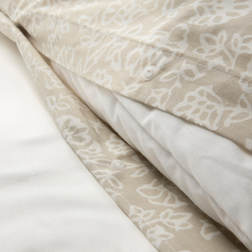 TRINDSTARR Duvet cover and 2 pillowcases, beige/white, 200x200/50x60 cm