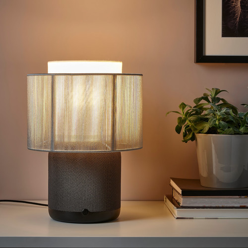 SYMFONISK Speaker lamp w Wi-Fi, textile shade, black/white