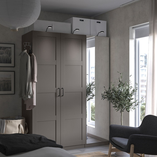 PAX / BERGSBO/ÅHEIM Wardrobe combination, dark grey dark grey/mirror glass, 150x60x201 cm