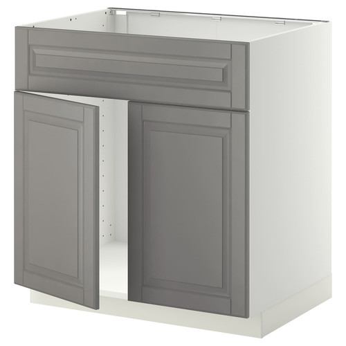 METOD Base cabinet f sink w 2 doors/front, white/Bodbyn grey, 80x60 cm