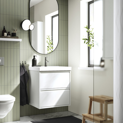 ÄNGSJÖN / ORRSJÖN Wash-stnd w drawers/wash-basin/tap, high-gloss white, 62x49x69 cm