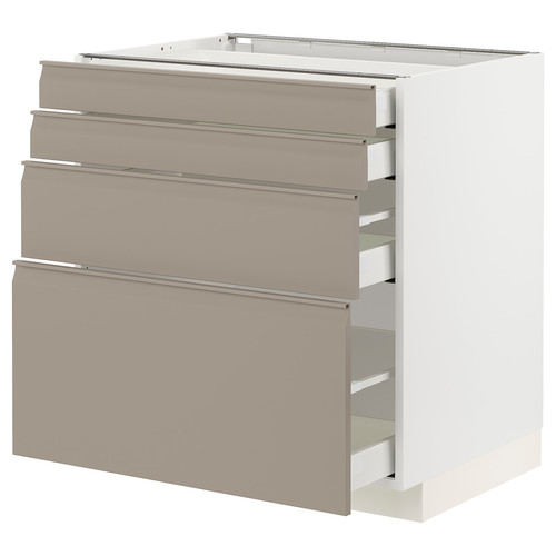 METOD / MAXIMERA Base cab 4 frnts/4 drawers, white/Upplöv matt dark beige, 80x60 cm