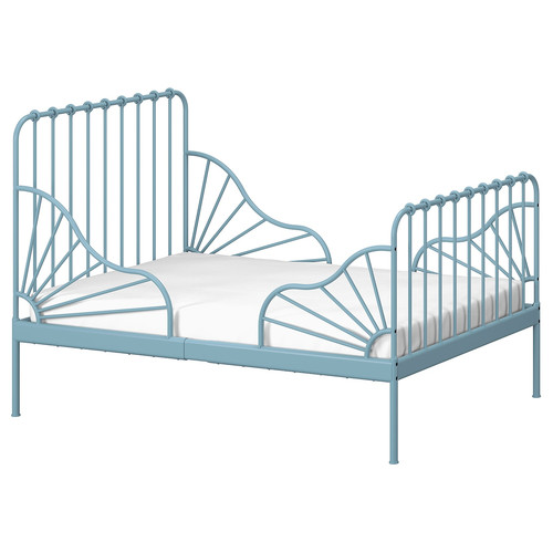 MINNEN Ext bed frame with slatted bed base, grey-blue, 80x200 cm