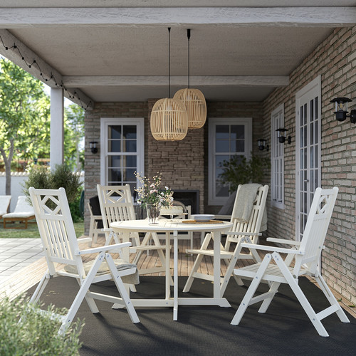 BONDHOLMEN Table+4 reclining chairs, outdoor, white/beige