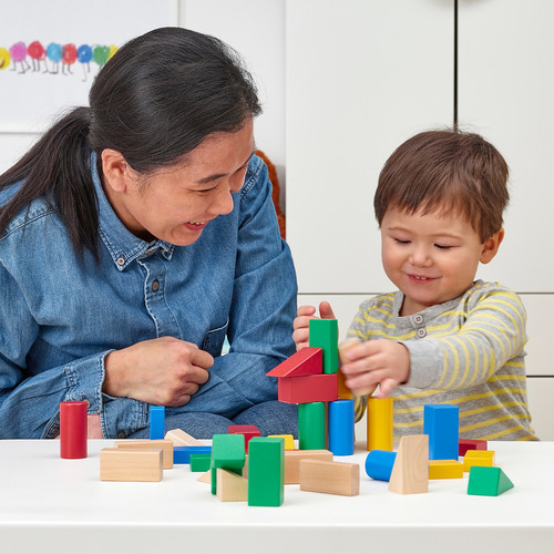 UNDERHÅLLA 40-piece wooden building block set, multicolour