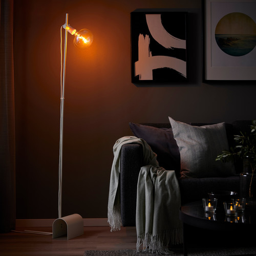 HÅRSLINGA / MOLNART Floor lamp with light bulb, white/ellipse shaped multicolour