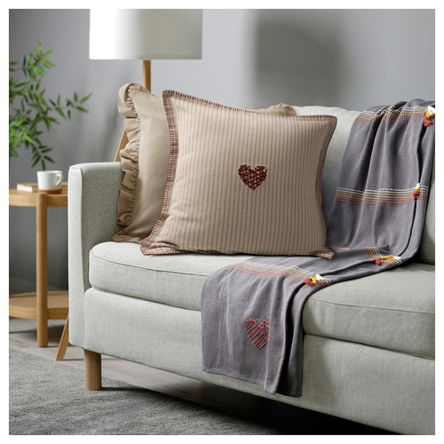 MÄVINN Cushion cover, beige red/heart, 50x50 cm