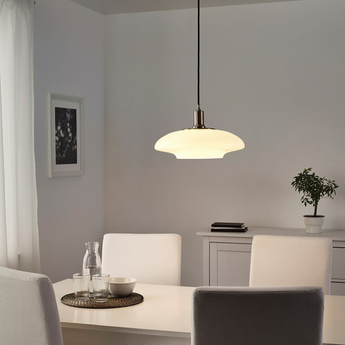 TÄLLBYN Pendant lamp, nickel-plated, opal white glass, 40 cm