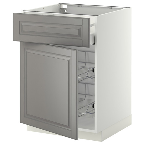 METOD / MAXIMERA Base cab w wire basket/drawer/door, white/Bodbyn grey, 60x60 cm